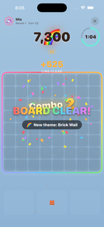 Board clear celebration in the Brick Wall theme